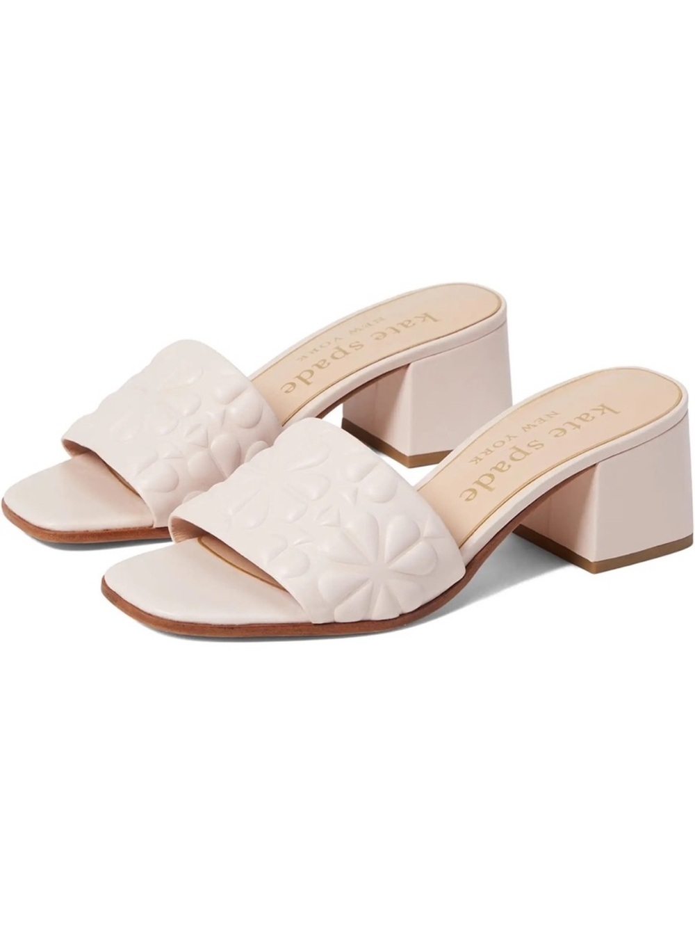 KATE SPADE Emmie Mid Heel Sandals pale pink cow leather Shoe designer Sz 7.5